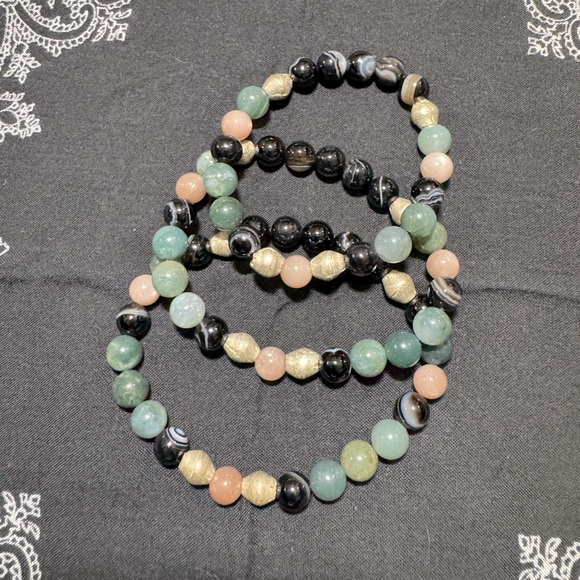 JUNGLE HIPPIE BRACELET - moss agate, sunstone, black agate, handmade trade beads - Picture 1 of 9